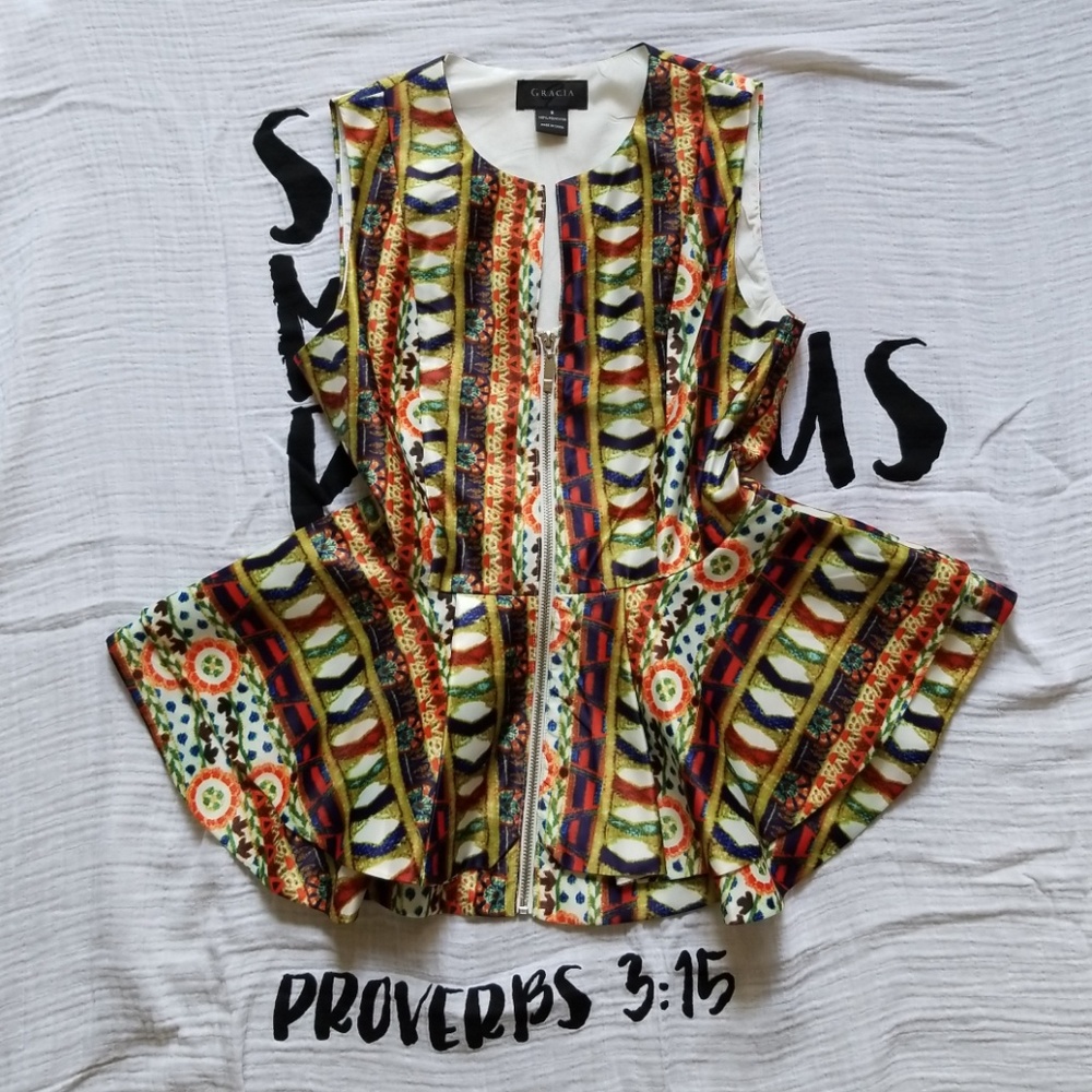 Multi colored peplum vest